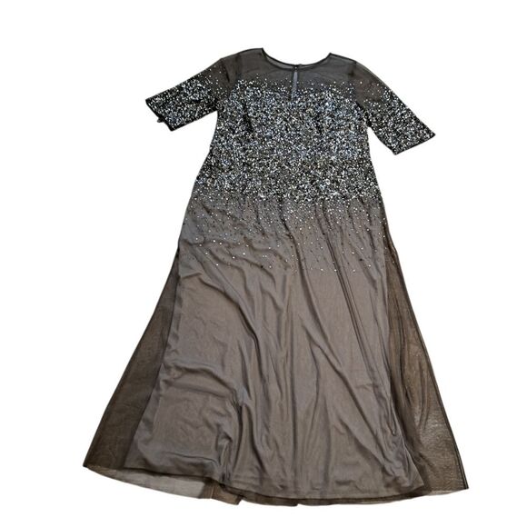 Adrianna Papell Beaded Illussion  Party Gothic Boho Maxi Gown Size 22W Lead/Gray - Picture 4 of 14